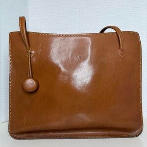 Vintage Monsac Designer Italian Leather Shoulder Bag Purse Caramel Brown